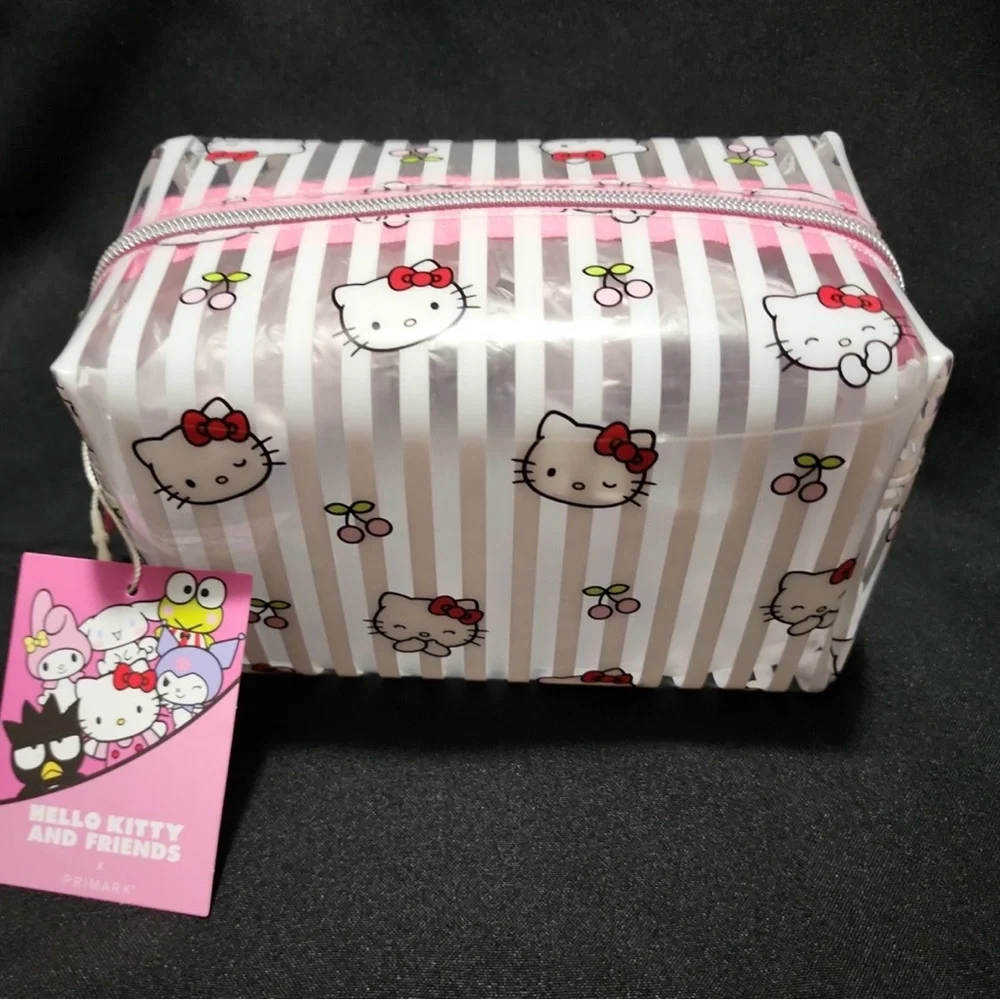 Primark Hello Kitty Striped Cosmetic Bag - Pink and White